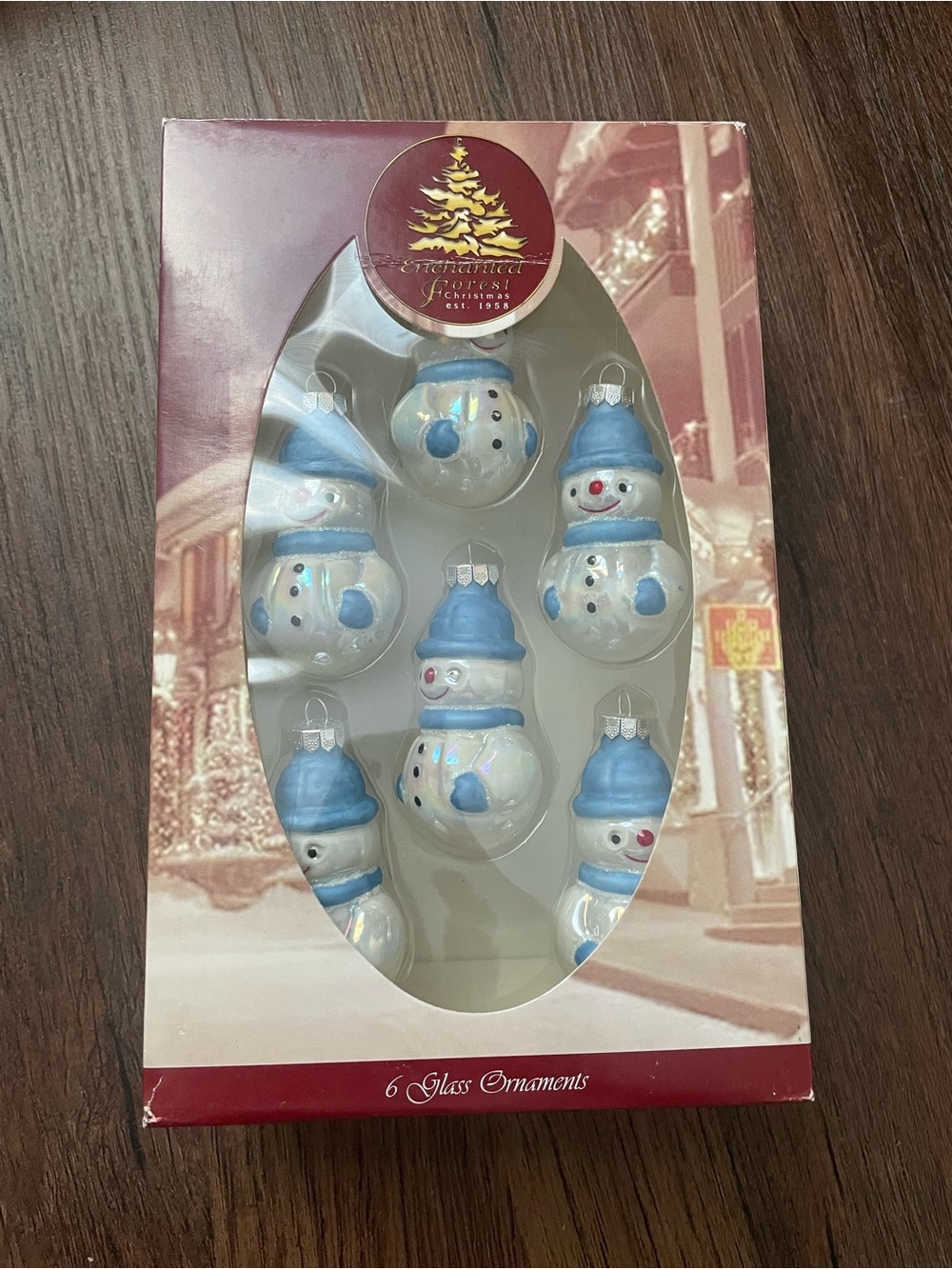 Vintage Enchanted Forest Glass Snowman Christmas Ornaments Set Of 6